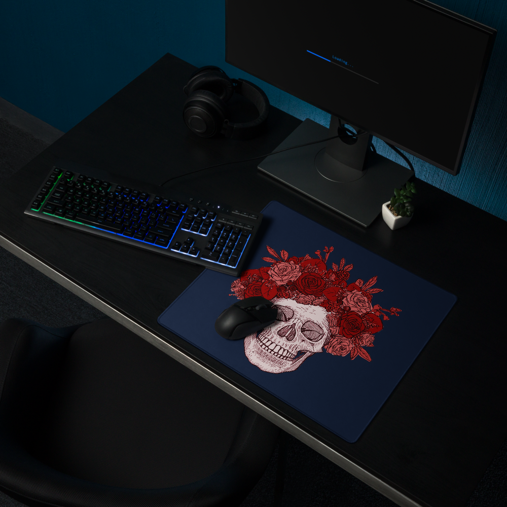 Skull with Red Flowers Gaming Mouse Pad