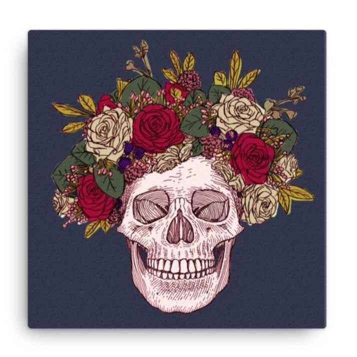 Skull with Flowers Canvas Wall Art