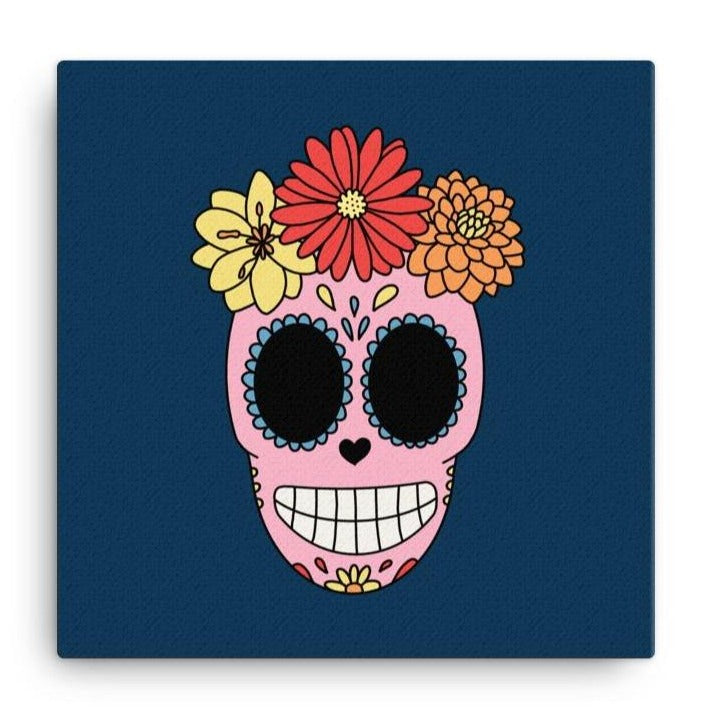 Day of the Dead Canvas Wall Art (Navy Blue)
