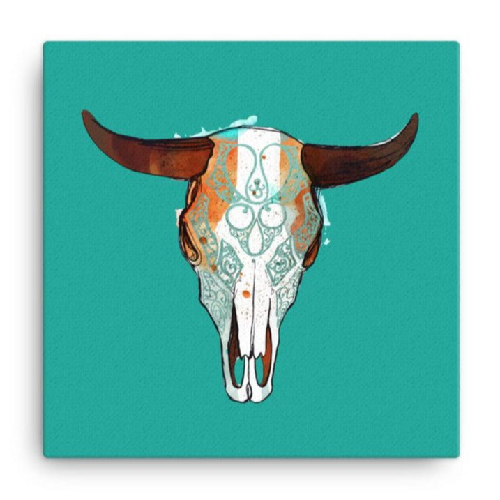 Bull Horns Canvas Wall Art (Teal)