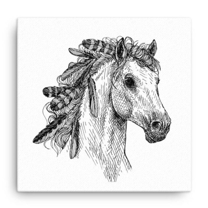 Mustang with Feathers Canvas Wall Art