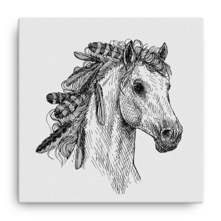 Mustang with Feathers Canvas Wall Art (Grey)