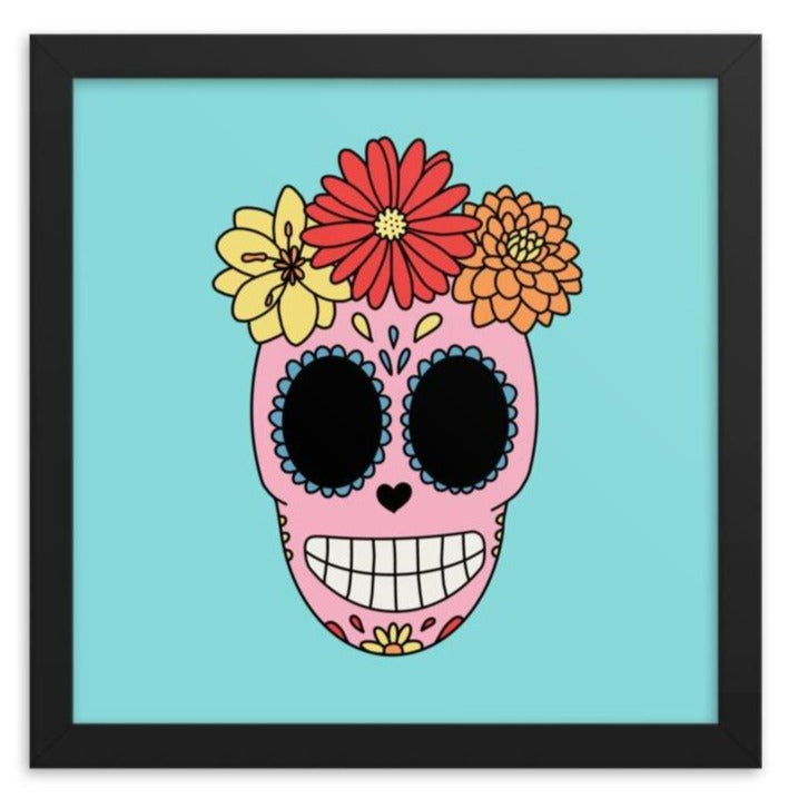 Day of the Dead Framed Art Print (Turquoise)