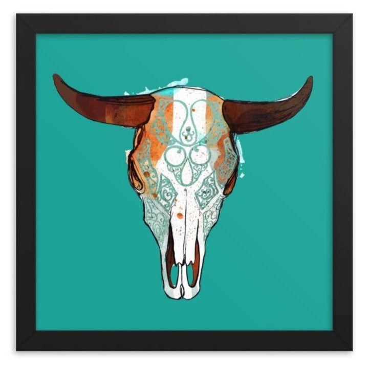 Bull Horns Framed Art Print (Teal)