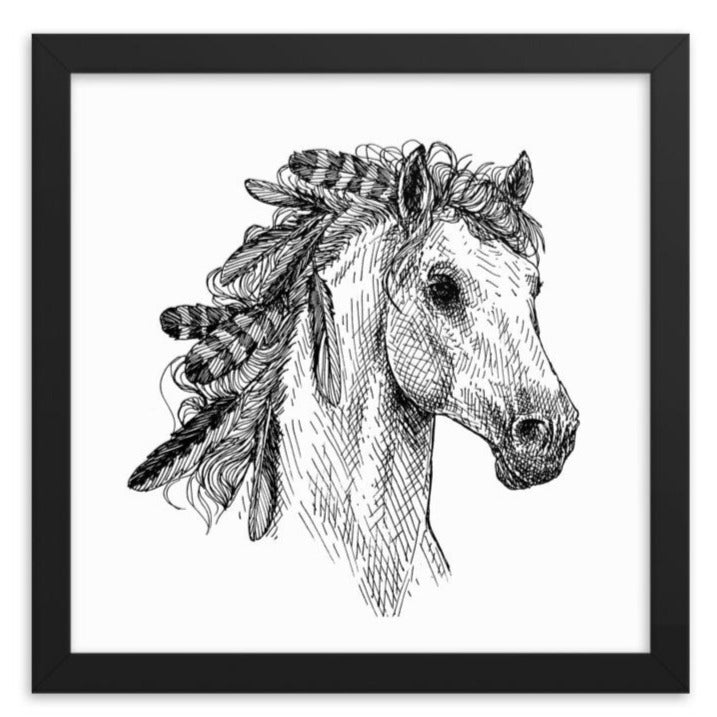 Mustang with Feathers Framed Art Print