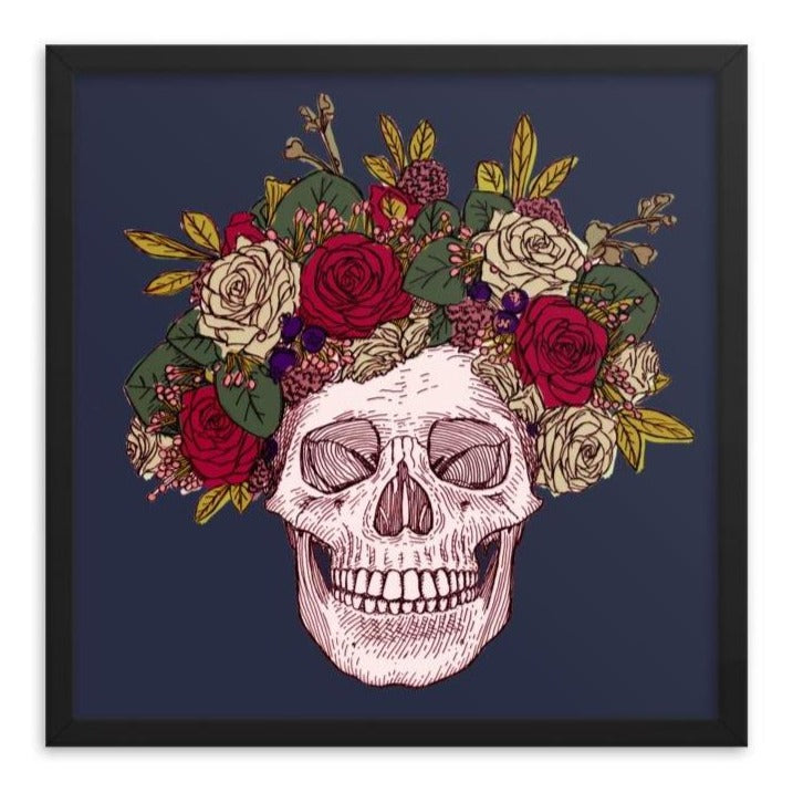 Skull with Flowers Framed Art Print