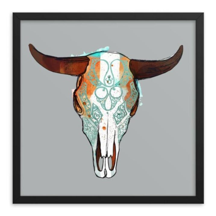 Bull Horns Framed Art Print (Grey)