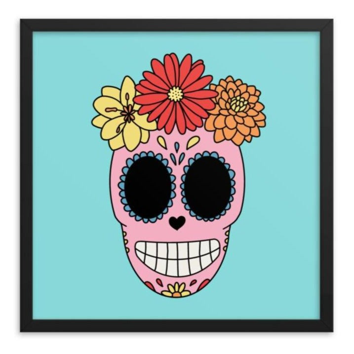 Day of the Dead Framed Art Print (Turquoise)