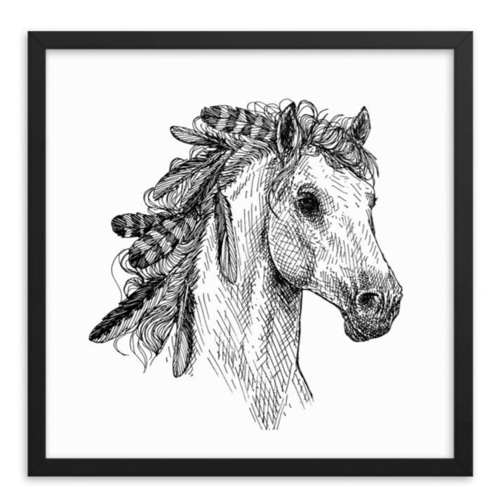 Mustang with Feathers Framed Art Print