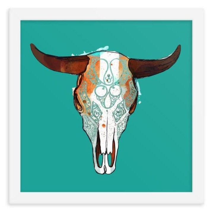 Bull Horns Framed Art Print (Teal)