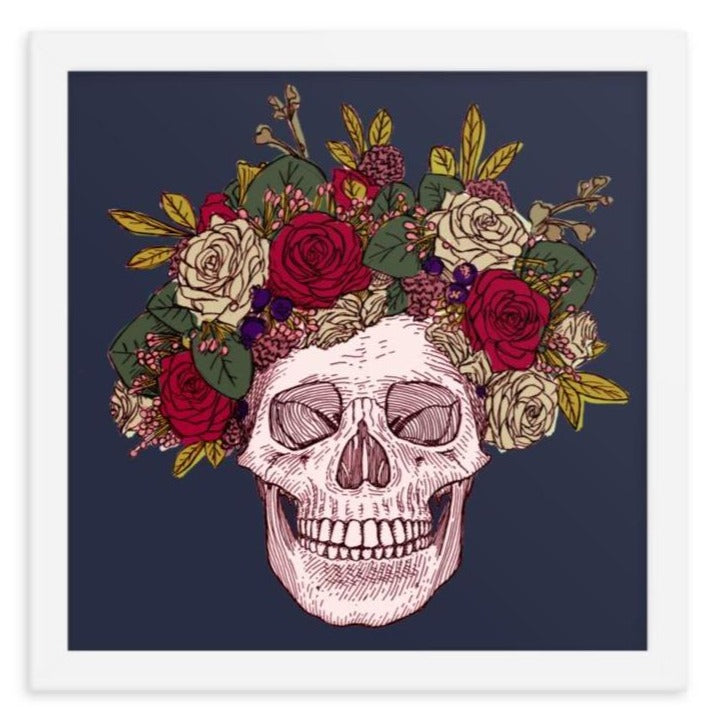 Skull with Flowers Framed Art Print