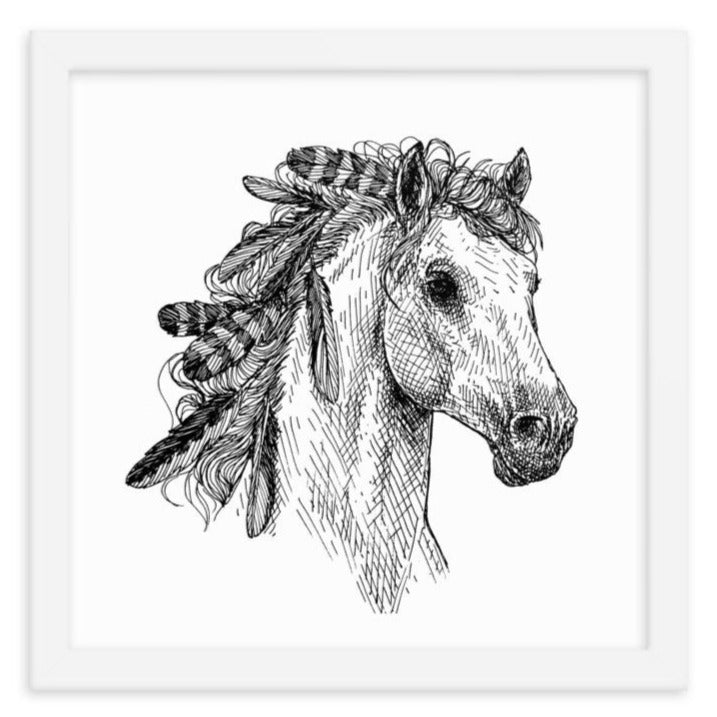 Mustang with Feathers Framed Art Print