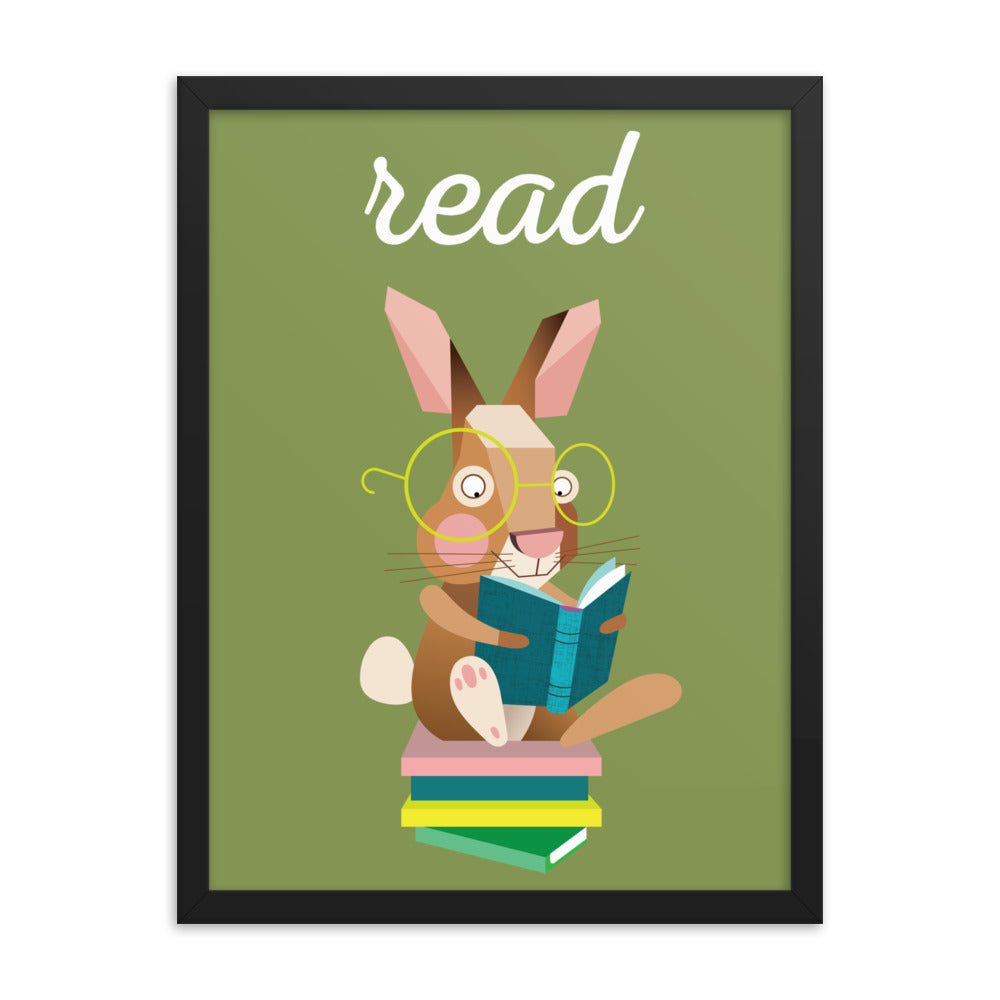 Reading Rabbit Framed Art Print - English