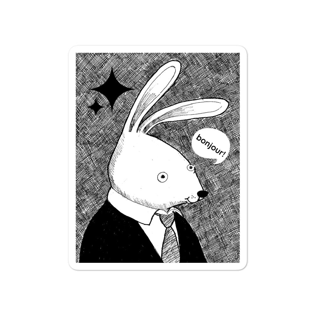 Bonjour、ウサギのステッカー