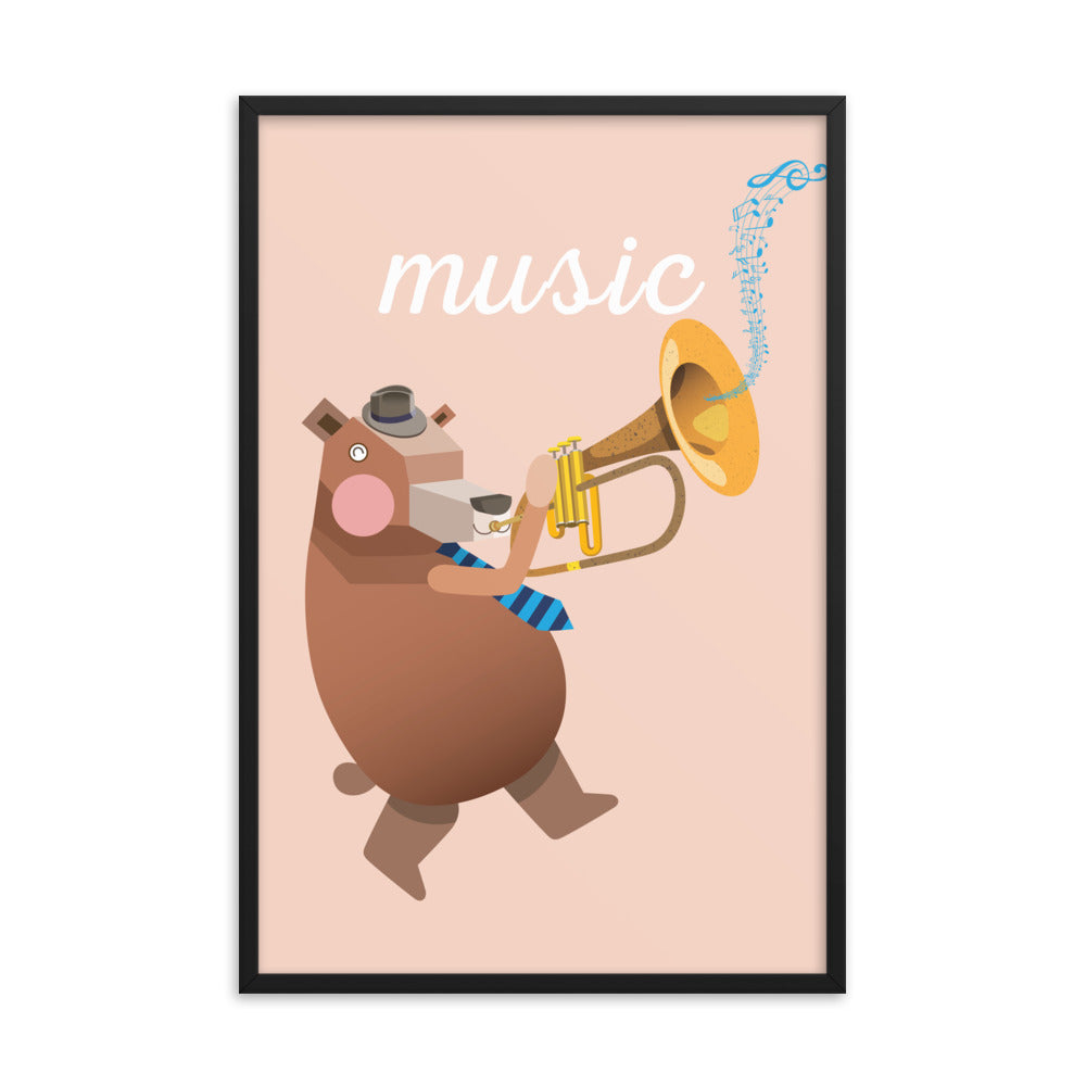 Musical Bear  Framed Art Print - English