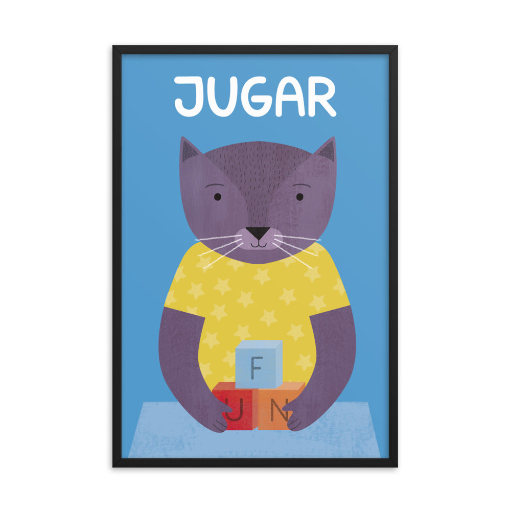 Playful Cat Framed Art Print - Spanish