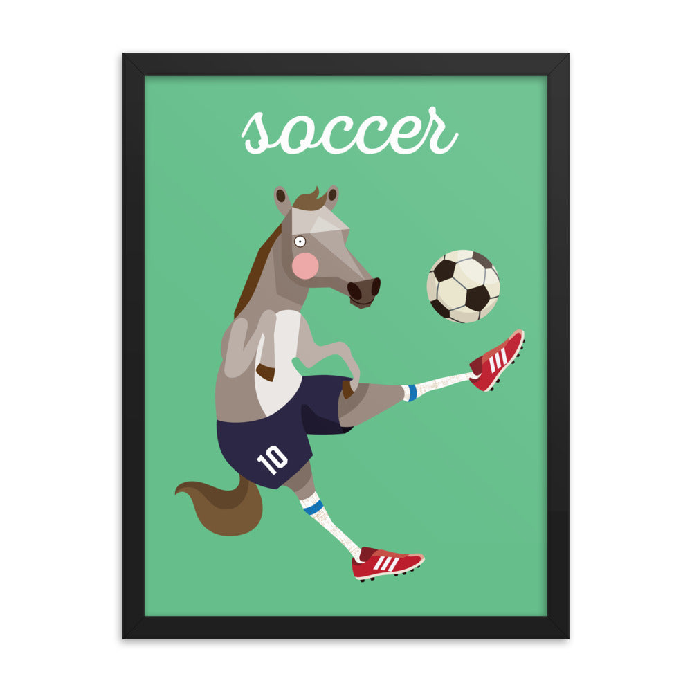 Impresión artística enmarcada de un caballo de fútbol - Inglés