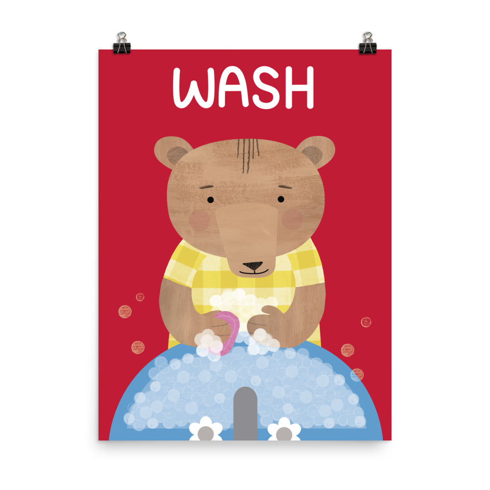 Washing Bear Art Print - English