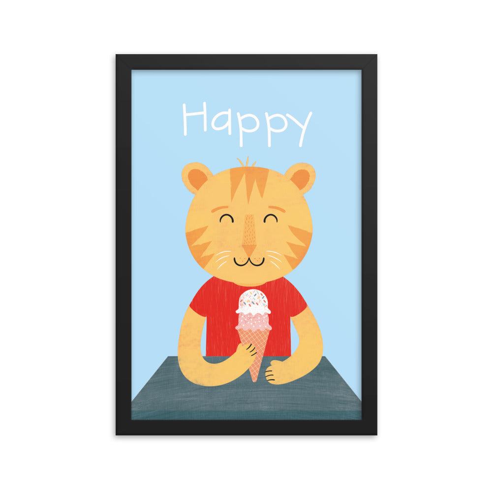 Happy Cat Framed Art Print - English