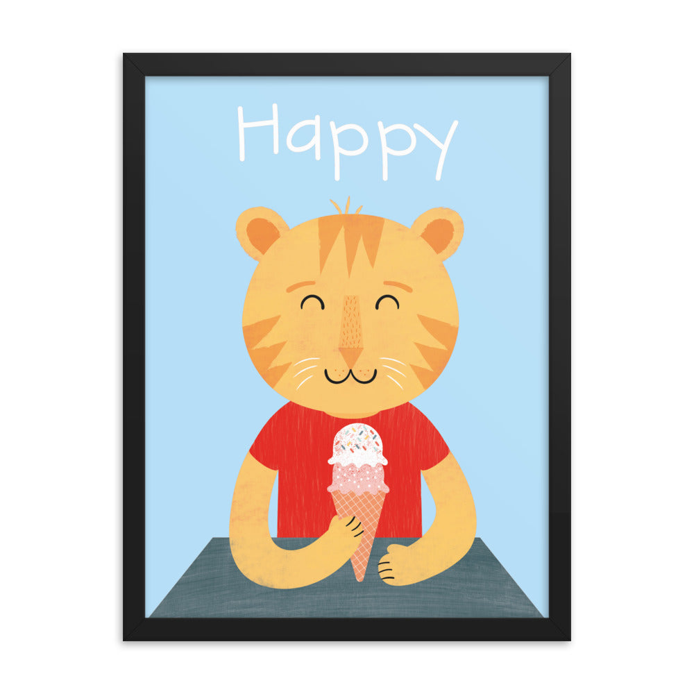 Happy Cat Framed Art Print - English