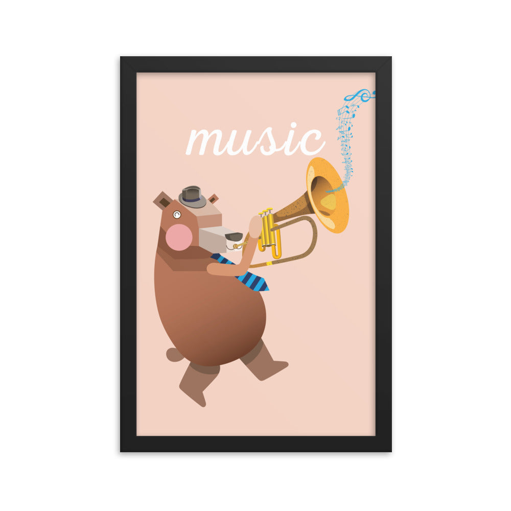 Lámina enmarcada con oso musical - Inglés
