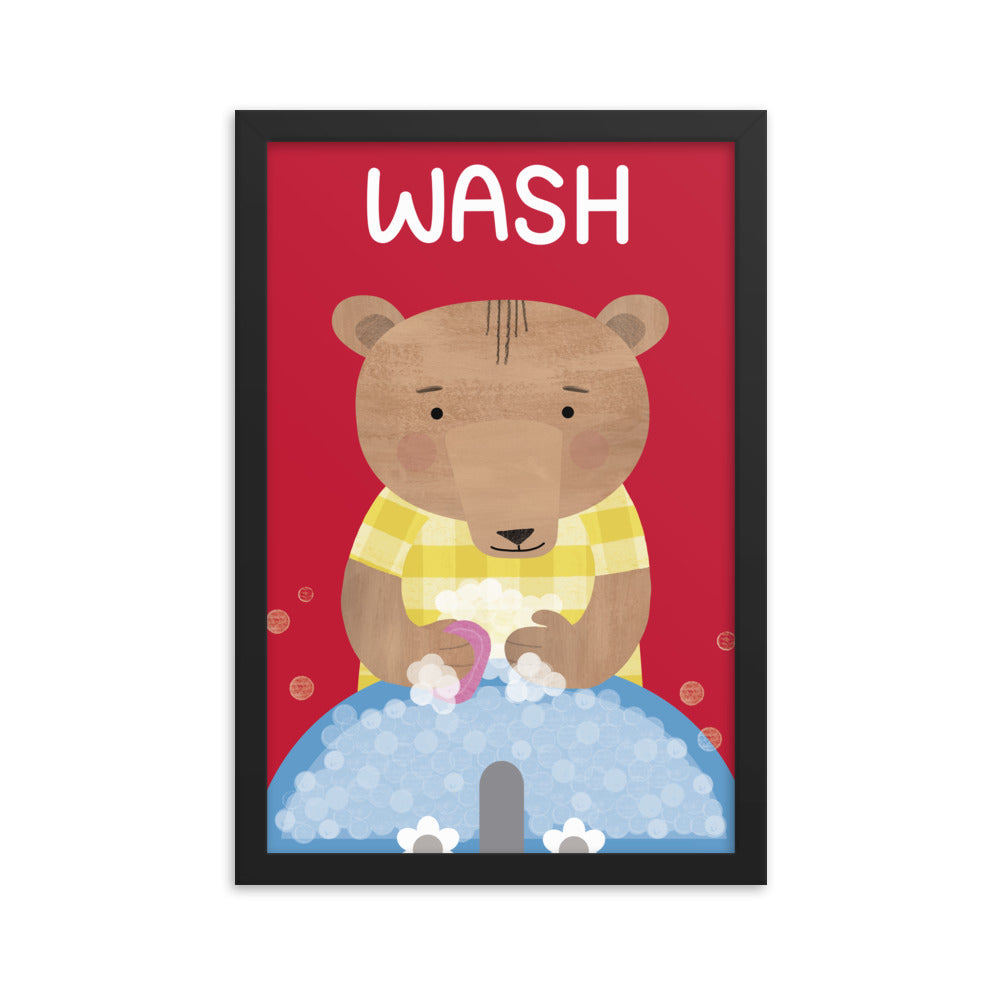 Washing Bear Framed Art Print - English