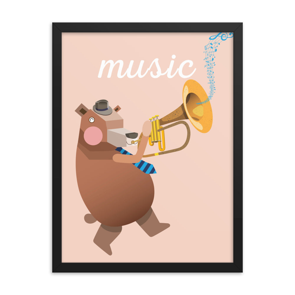 Musical Bear  Framed Art Print - English