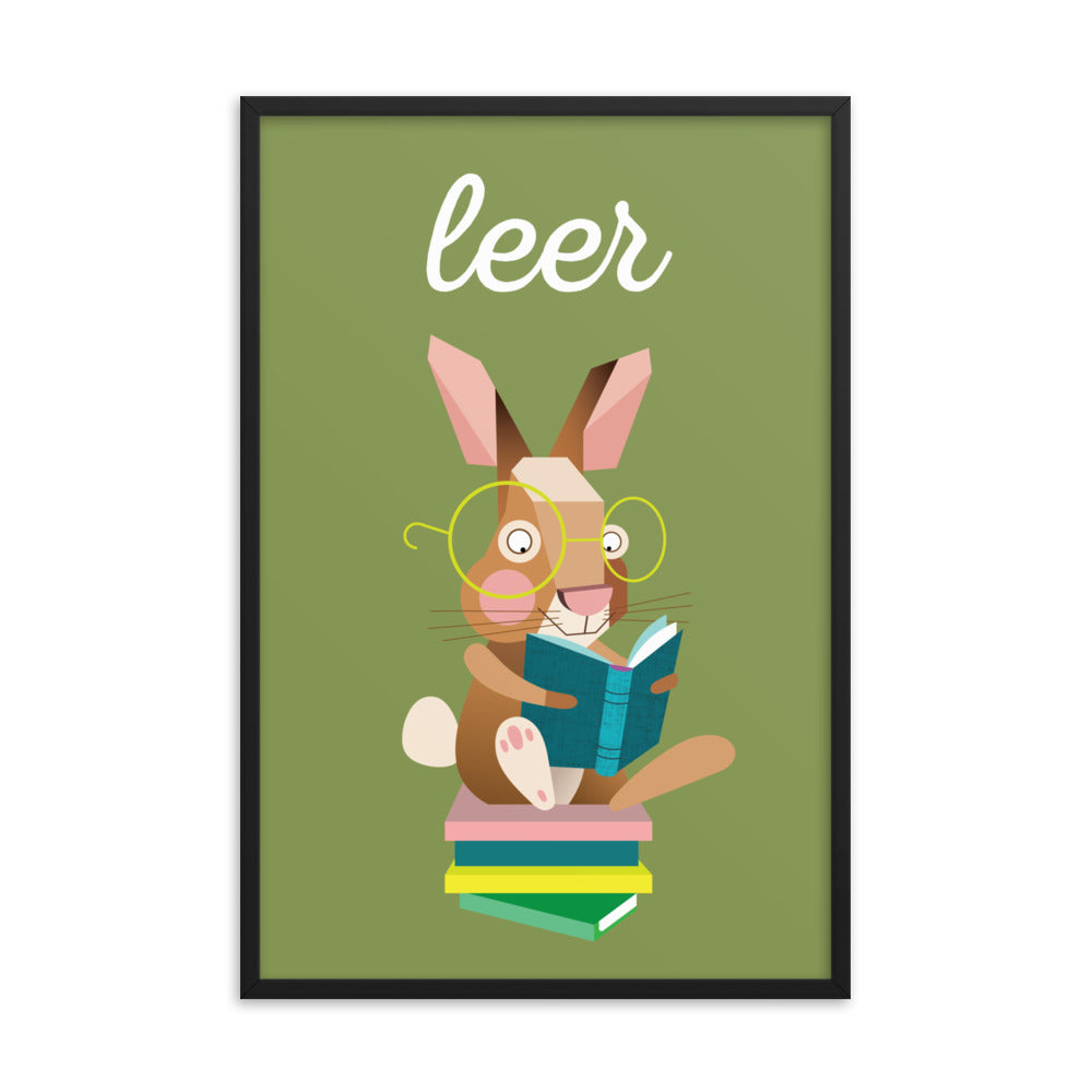 Reading Rabbit Framed Art Print - Spanish