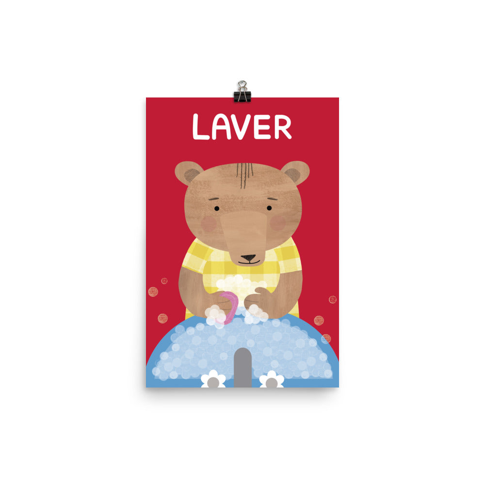 Washing Bear Art Print - French