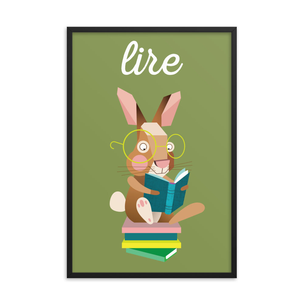 Reading Rabbit Framed Art Print - French