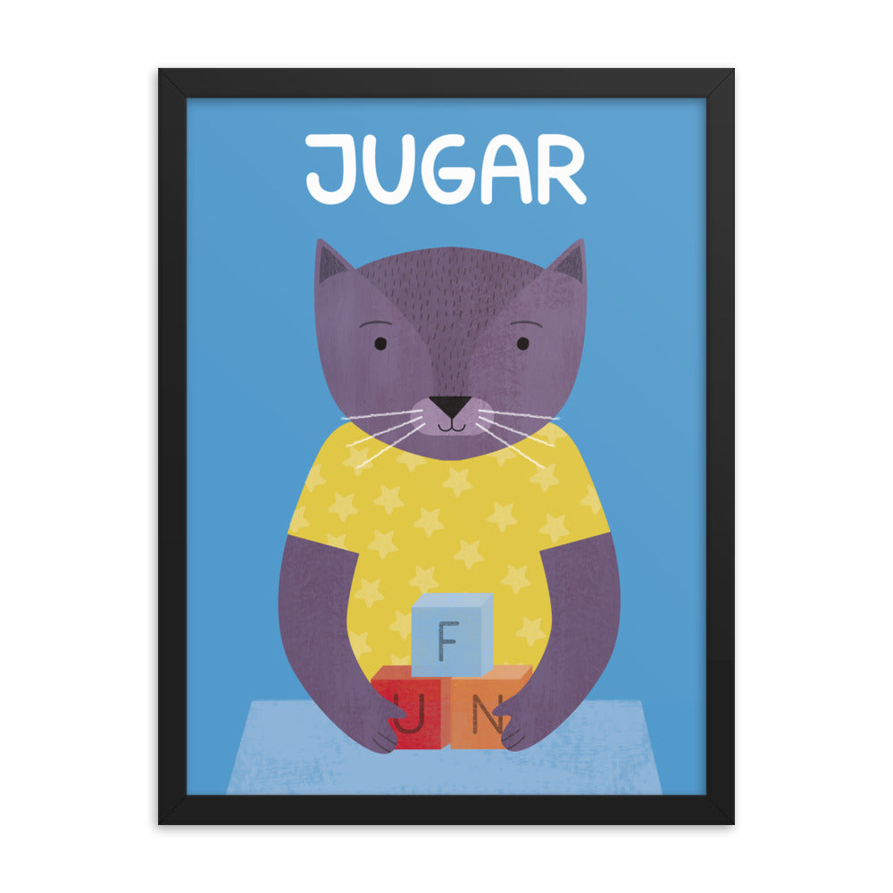 Playful Cat Framed Art Print - Spanish