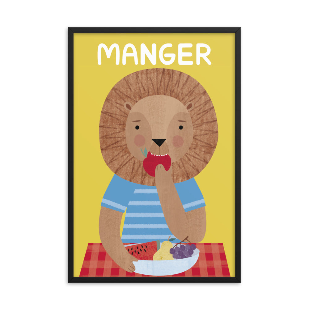 Eating Lion Framed Art Print - French