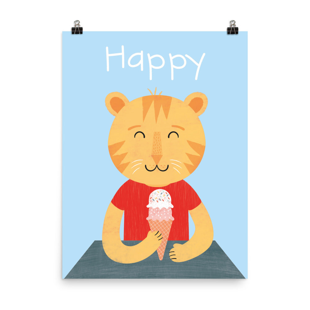 Happy Cat Art Print - English