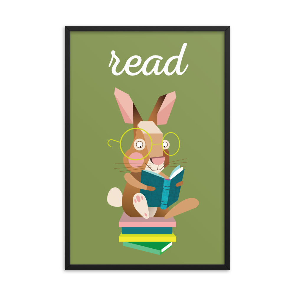 Reading Rabbit Framed Art Print - English
