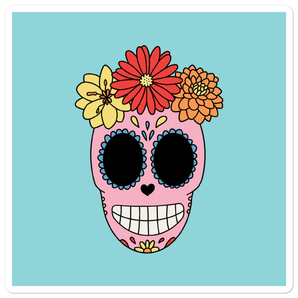 Day of the Dead Skull Sticker (Turquoise)
