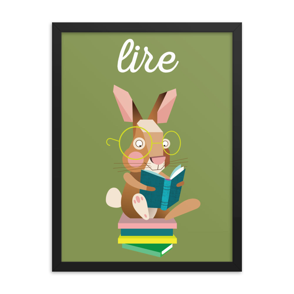 Reading Rabbit Framed Art Print - French