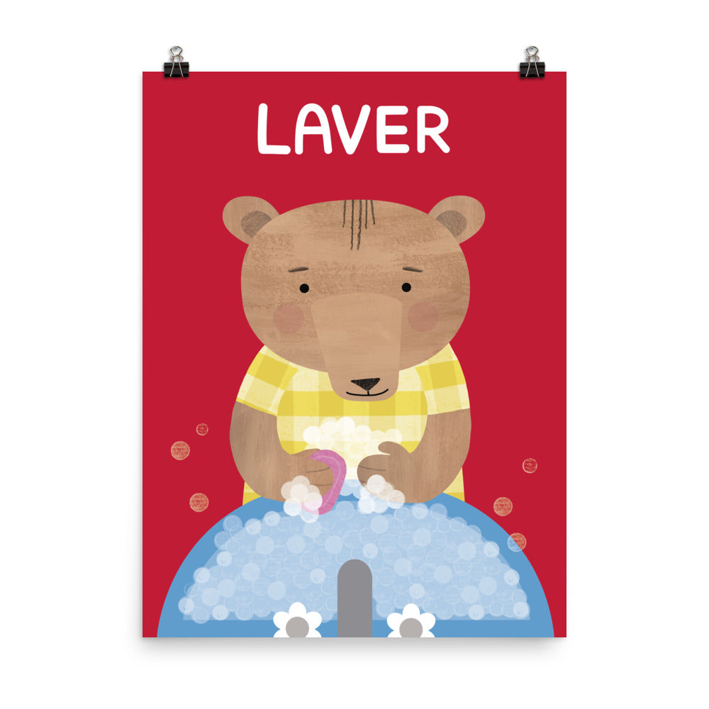 Washing Bear Art Print - French