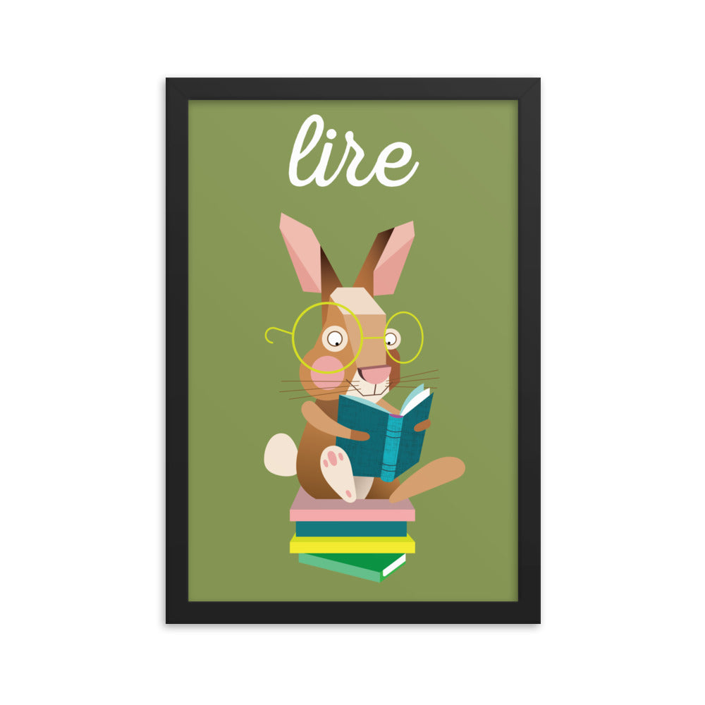 Reading Rabbit Framed Art Print - French
