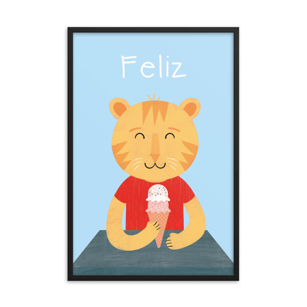 Happy Cat Framed Art Print - Spanish