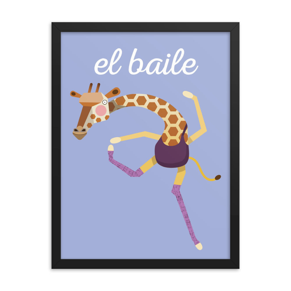 Dancing Giraffe Framed Art Print - Spanish