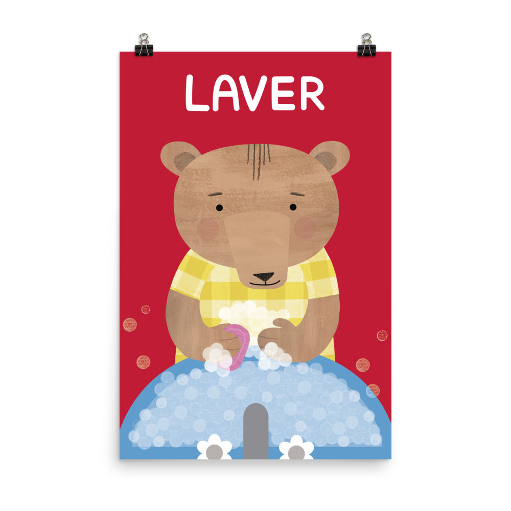 Washing Bear Art Print - French